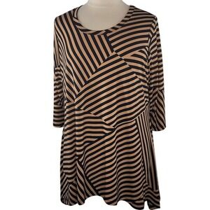 Woman Within Asymmetrical Black and Tan Striped Swing Hem Tunic‎